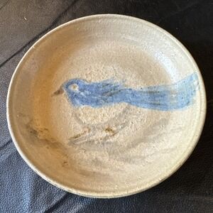 VTG SherryMike Clay Pottery Shallow Bowl W/ Bird Glaze Made In Maine 7" D  OOAK